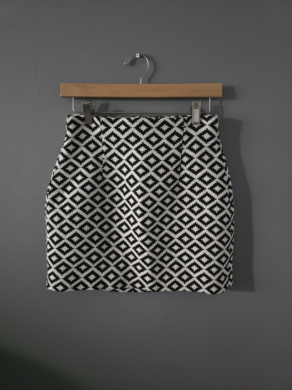Vintage Zara Black and White Diamond-Pattern Mini Skirt- Small